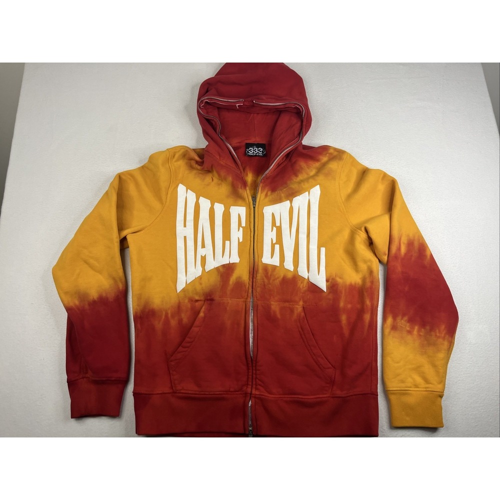 Half Evil 333 Full Zip Hoodie Yellow Red Tie Dye Mens Large Streetwear Rare